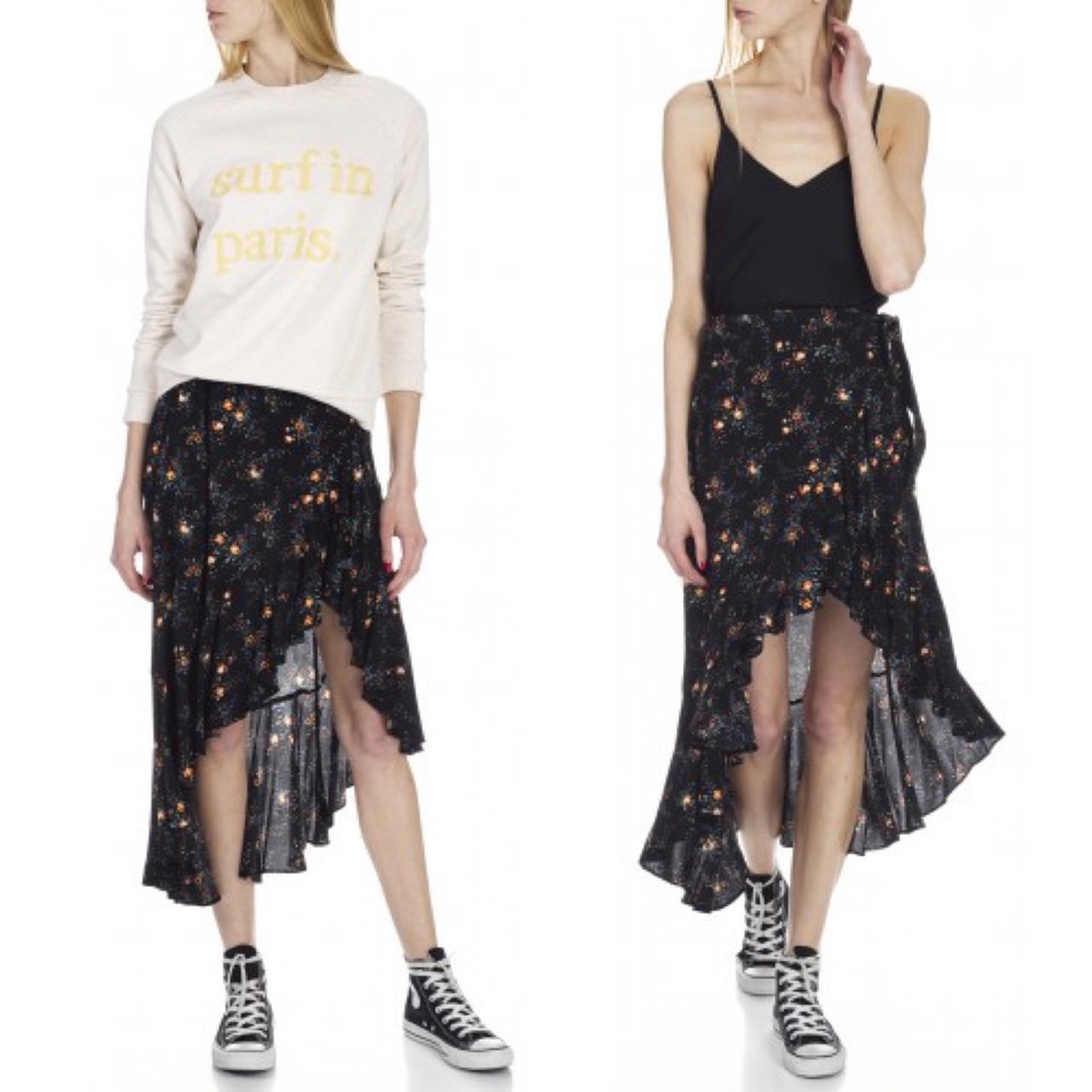 Sandro Floral Print High Low Wrap Skirt & Top